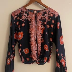 Free People Navy&Orange Floral Blouse